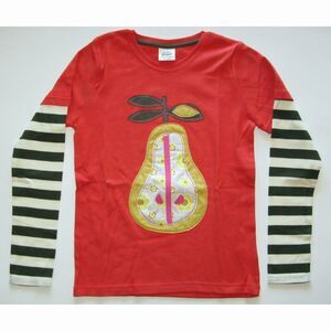 Mini Boden girls green orange pear applique stripe long sleeve top t-shirt 5 6